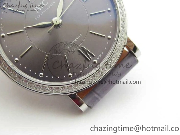 MIROTIME 0227 Attractive Portofino 37mm SS V7F 1:1 Best Edition Gray Dial Diamonds Bezel on Gray Leather Strap A 7091